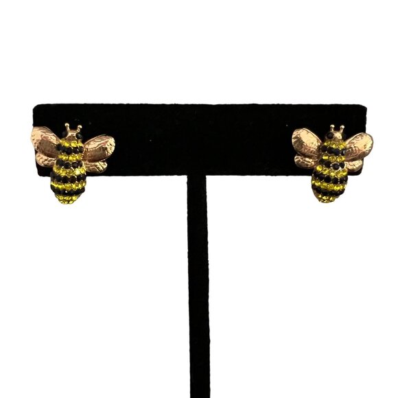 Kate Spade Picnic Perfect Pave Crystals Gold Plated Bee Stud Earrings - Picture 2 of 5